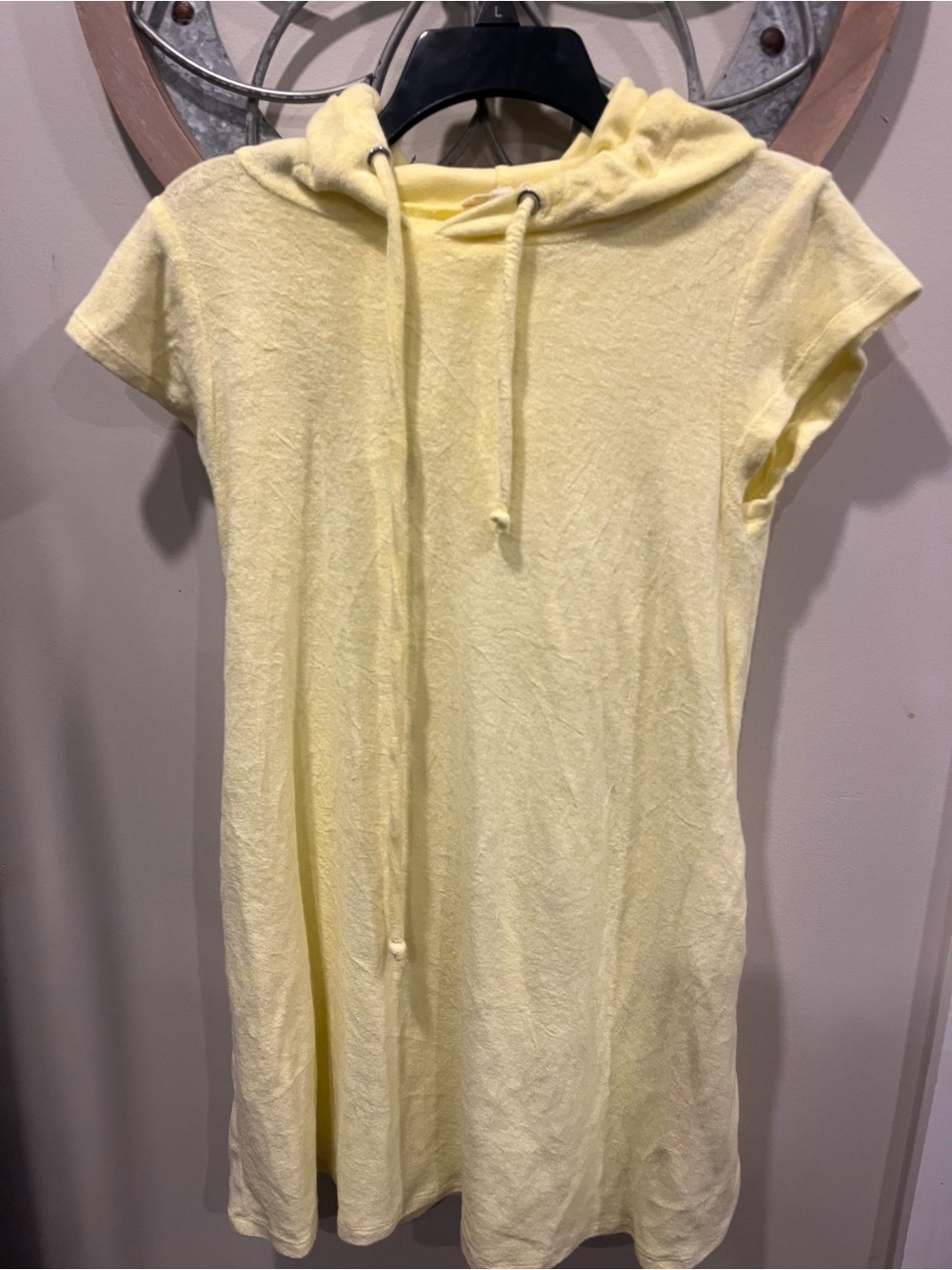 Yellow Hooded Short-Sleeve Terry cloth cover up
